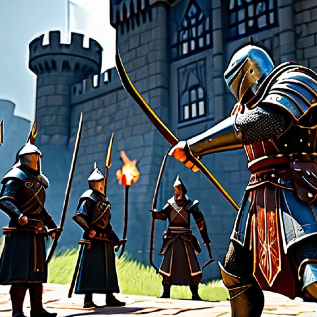 Dynamic PvP Battle**
"A fully clothed Knight, clad in ornate, polished armor, facing off against a group of diverse, fully geared adventurers (mage, archer, warrior) in a Castle Siege environment. The background shows a realistically rendered castle under siege with siege weaponry and banners. The scene is action-packed with dynamic lighting and particle effects (sparks, magical energy). Perfect anatomy, correct proportions, natural pose, well-formed hands, proper finger count. Professional, appropriate content, safe for work, modest, family-friendly."
**
