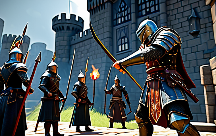 Dynamic PvP Battle**
"A fully clothed Knight, clad in ornate, polished armor, facing off against a group of diverse, fully geared adventurers (mage, archer, warrior) in a Castle Siege environment. The background shows a realistically rendered castle under siege with siege weaponry and banners. The scene is action-packed with dynamic lighting and particle effects (sparks, magical energy). Perfect anatomy, correct proportions, natural pose, well-formed hands, proper finger count. Professional, appropriate content, safe for work, modest, family-friendly."
**