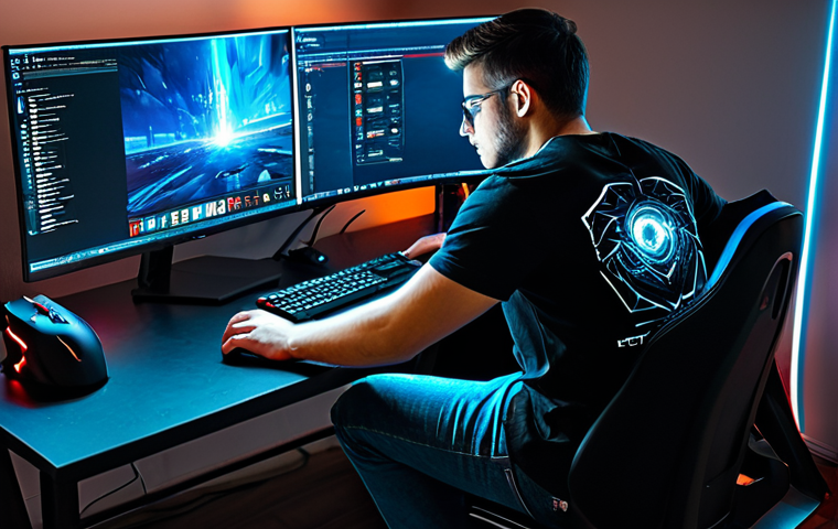 Optimized Gaming Setup**
A gamer sitting at a desk in a modern, dimly lit room, illuminated by the glow of a large monitor displaying a fantasy game. The desk is clean and organized with a gaming mouse and keyboard. Show a performance monitoring overlay on the screen (FPS, CPU/GPU usage). He is wearing a comfortable t-shirt and jeans, fully clothed. Safe for work, appropriate content, professional gaming environment, perfect anatomy, natural pose, well-formed hands, proper finger count.
**
