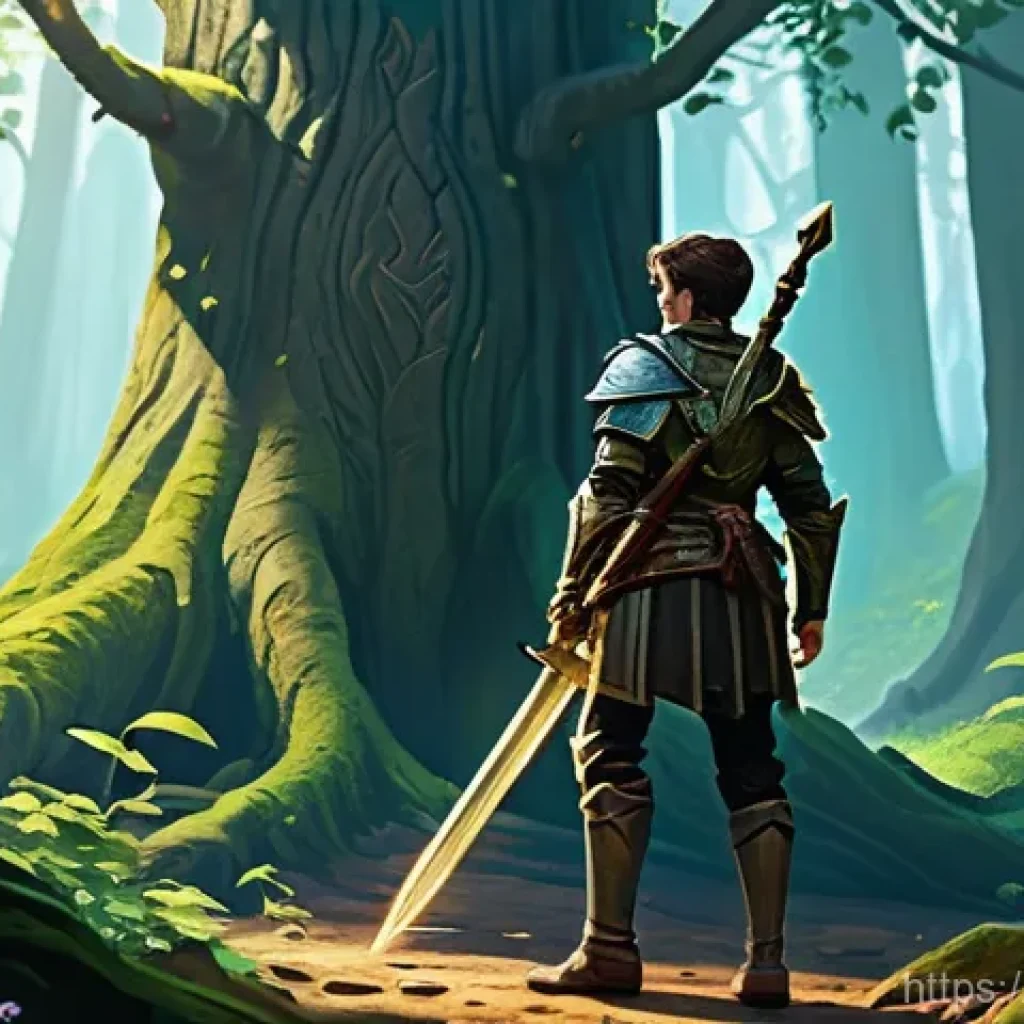 리니지 초보자를 위한 경제 전략 - **Prompt:** A young, determined human adventurer, clad in basic but sturdy leather armor with implie...