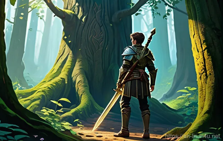 리니지 초보자를 위한 경제 전략 - **Prompt:** A young, determined human adventurer, clad in basic but sturdy leather armor with implie...