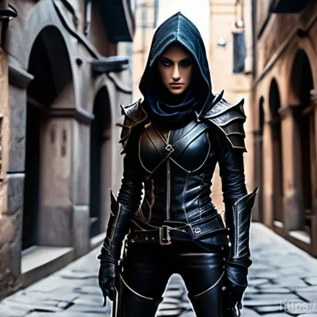 리니지 PVP 입문 가이드 - **Agile Dark Elf Assassin in a Stealthy Urban Environment.**
A full-body, dynamic action shot of...