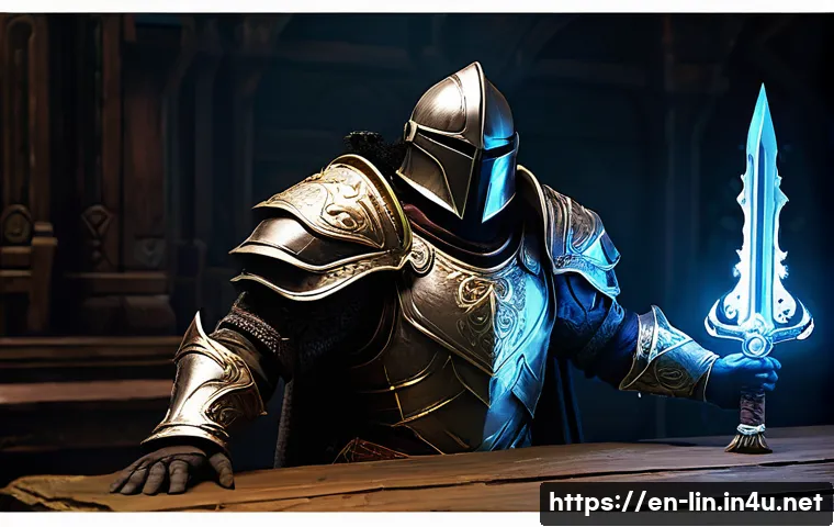 리니지 장비 업그레이드 재료 - **Prompt:** A brave adventurer, clad in sturdy, intricate fantasy armor covering their entire body, ...