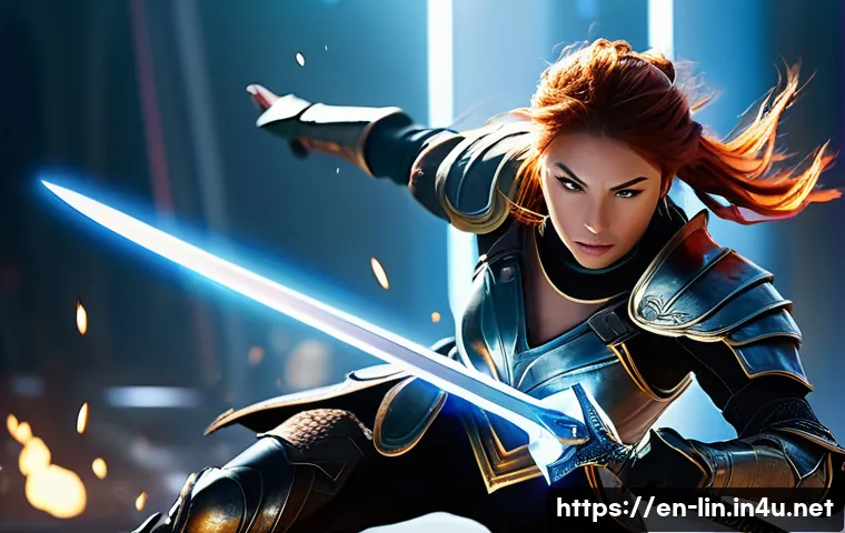 리니지 패치 예상과 소식 - A dynamic fantasy battle scene featuring a female warrior in sleek, intricately designed armor perfo...