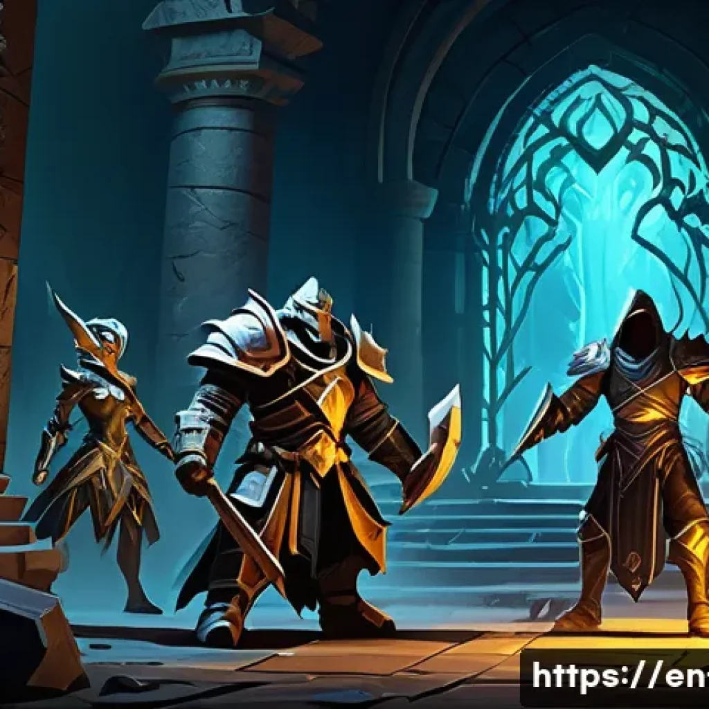 리니지 변신 아이템 모으는 법 - A dynamic fantasy scene of an elite monster farming party inside a dimly lit, high-level dungeon fil...