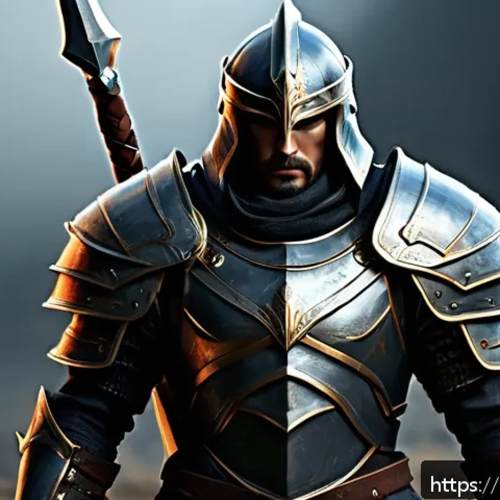리니지 최적의 스탯 분배 - A dynamic fantasy warrior character standing confidently on a rugged battlefield, wearing intricatel...