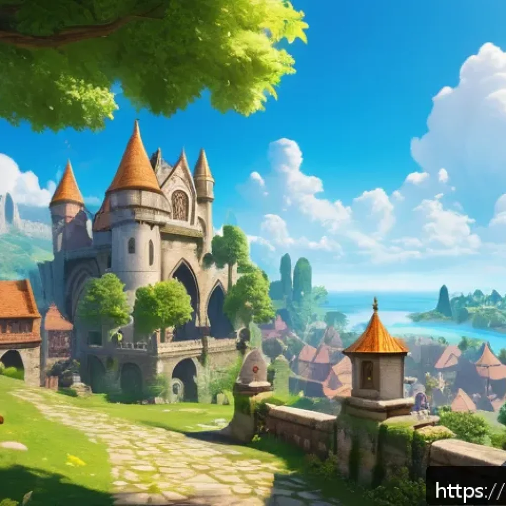 리니지 신규 유저 보상 정보 - A vibrant fantasy MMORPG starting zone scene featuring a young adventurer character clad in detailed...