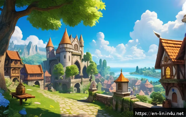 리니지 신규 유저 보상 정보 - A vibrant fantasy MMORPG starting zone scene featuring a young adventurer character clad in detailed...