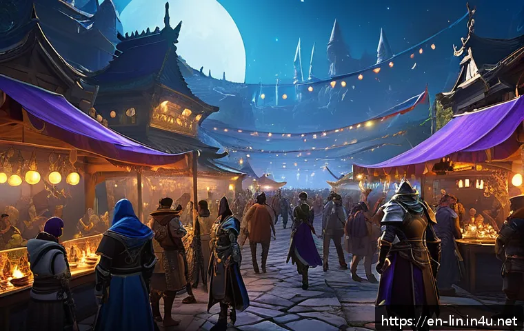 리니지 특수 이벤트 활용법 - A dynamic fantasy MMORPG event scene showing a diverse group of players in detailed armor and event-...