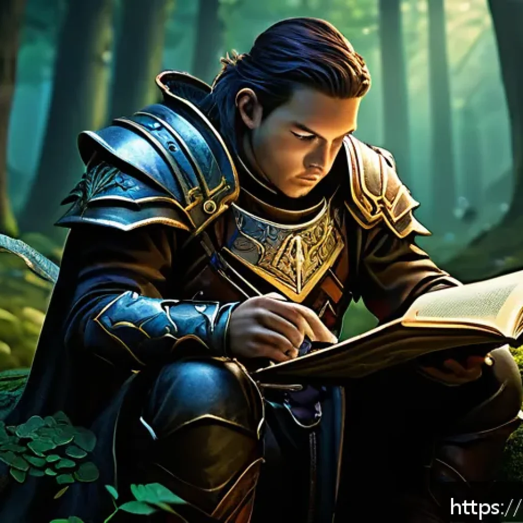 리니지 상위 0 1 유저 전략 - A detailed fantasy RPG scene depicting a skilled player character meticulously planning daily farmin...