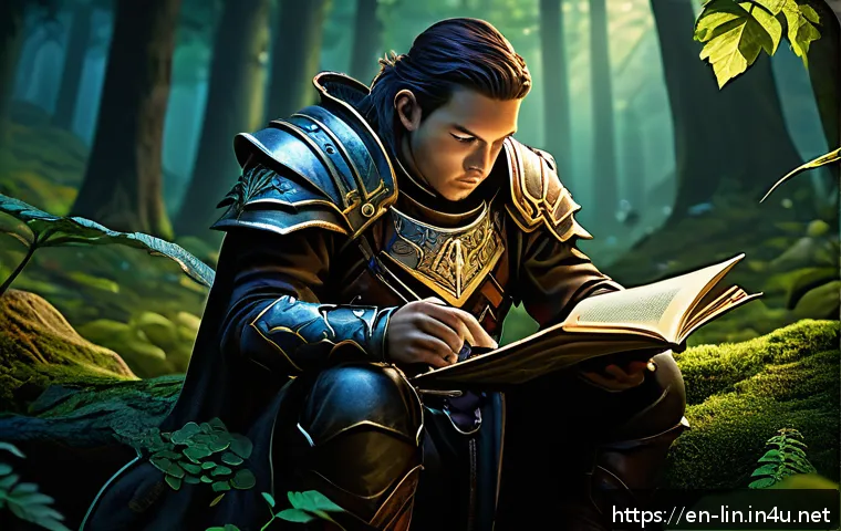 리니지 상위 0 1 유저 전략 - A detailed fantasy RPG scene depicting a skilled player character meticulously planning daily farmin...