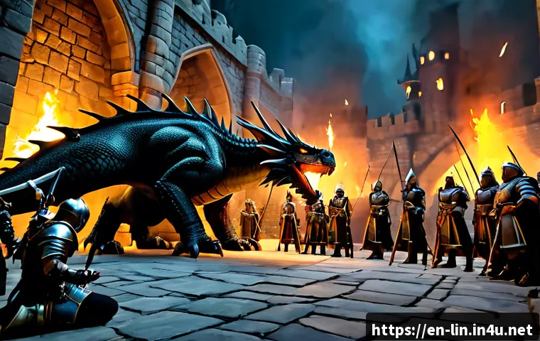 리니지 희귀 보스 공략법 - Photorealistic high-fantasy MMORPG raid scene, a disciplined party of armored adventurers confrontin...
